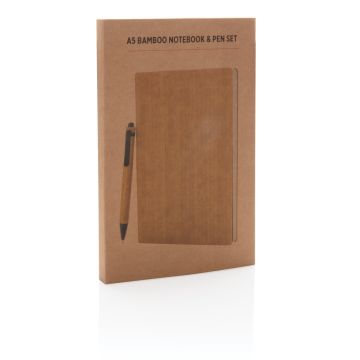 A5 Bamboo Notebook And Pen Set Brown - 1 Bounce Creative Designs
