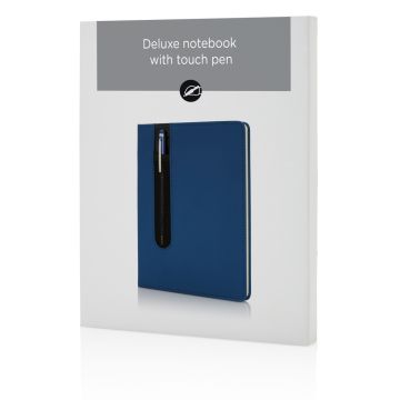 Standard hardcover PU A5 notebook with stylus pen Navy - 1 Bounce Creative Designs
