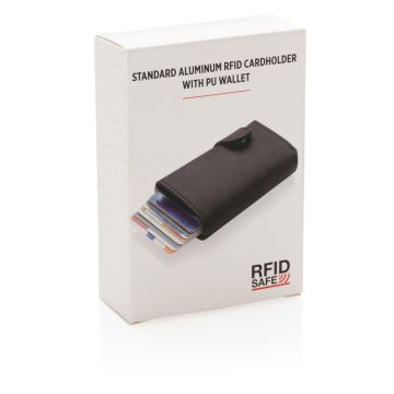Standard aluminium RFID cardholder with PU wallet Black - 1 Bounce Creative Designs