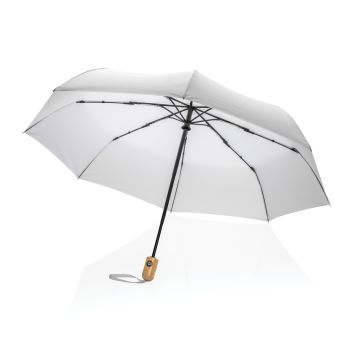 21 Impact AWARE RPET 190T bamboo auto openclose umbrella White - 1 Bounce Creative Designs