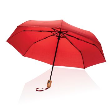 21 Impact AWARE RPET 190T bamboo auto openclose umbrella Red - 1 Bounce Creative Designs