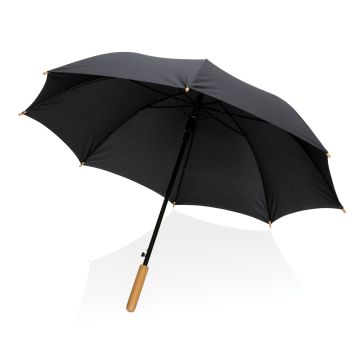 23 Impact AWARE RPET 190T auto open bamboo umbrella Black - 1 Bounce Creative Designs