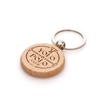 Promotional Round Beech Wooden Keyring 