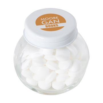 Small glass jar with dextrose mints