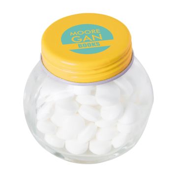 Small glass jar with dextrose mints