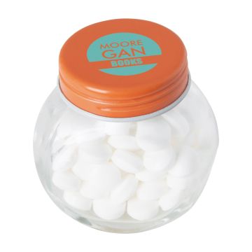 Small glass jar with dextrose mints