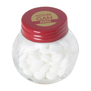 Small glass jar with dextrose mints