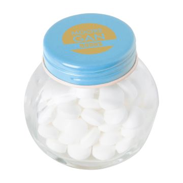Small glass jar with dextrose mints