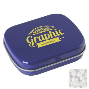 Flat hinged tin with sugar free mints