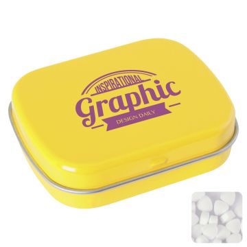 Flat hinged tin with sugar free mints
