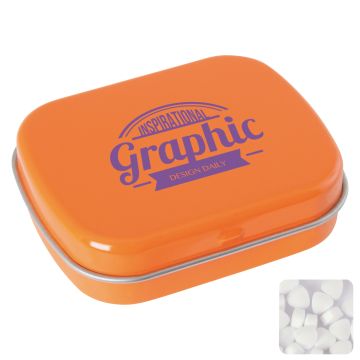 Flat hinged tin with sugar free mints