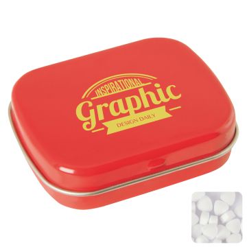 Flat hinged tin with sugar free mints