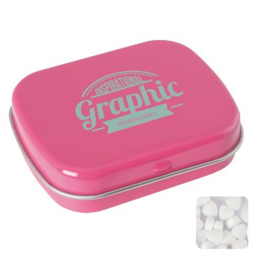Flat hinged tin with sugar free mints