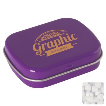 Flat hinged tin with sugar free mints