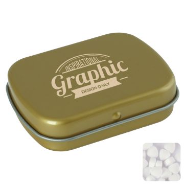 Flat hinged tin with sugar free mints