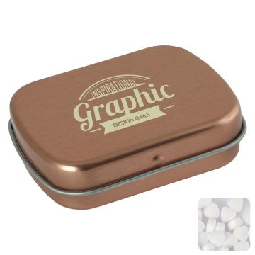 Flat hinged tin with sugar free mints