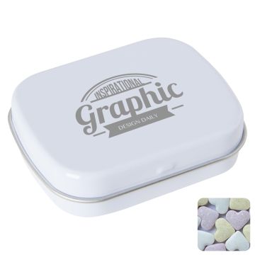 Flat hinged tin with fruit heart sweets 