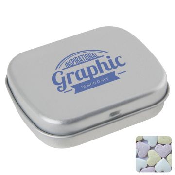 Flat hinged tin with fruit heart sweets 