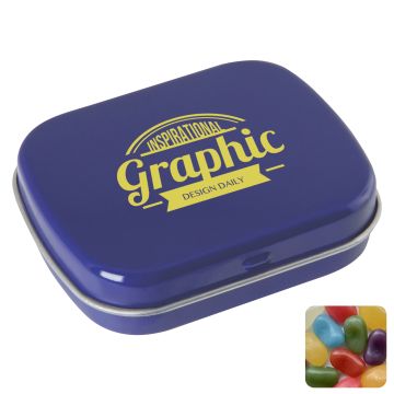 Flat hinged tin with jelly beans