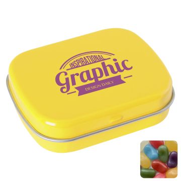 Flat hinged tin with jelly beans