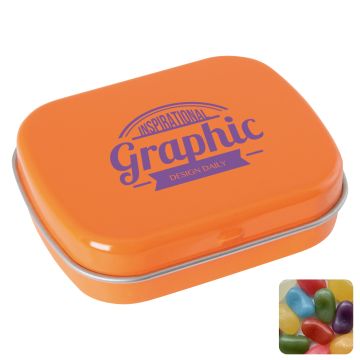 Flat hinged tin with jelly beans