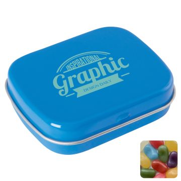 Flat hinged tin with jelly beans