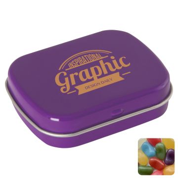 Flat hinged tin with jelly beans