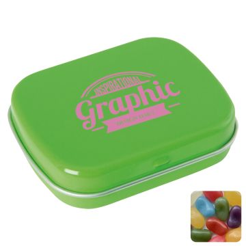 Flat hinged tin with jelly beans
