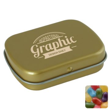 Flat hinged tin with jelly beans