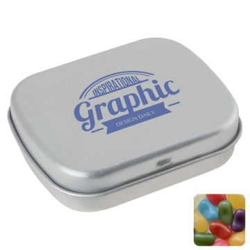 Flat hinged tin with jelly beans