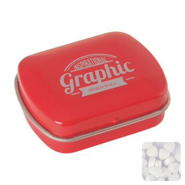 Small flat hinged tin with sugar free mints