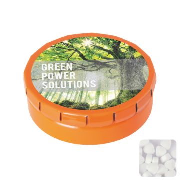Round click tin with sugar free mints