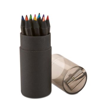BLOCKY Colouring Pencils And Sharpener In Black Card Tube Black - 1 Bounce Creative Designs