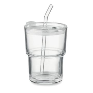 SIP Glass tumbler with straw 400ml