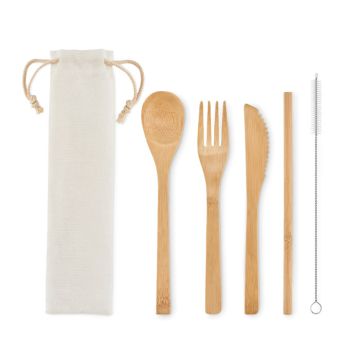 SETSTRAW Bamboo Cutlery And Straw Set In Pouch Branded Cutlery Set Bounce Creative Designs