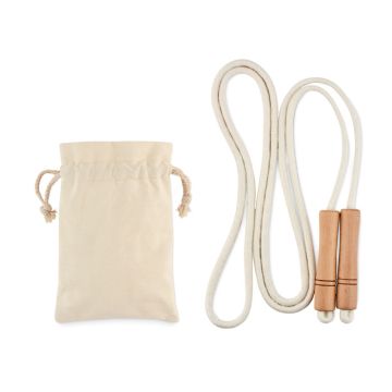 JUMP Cotton Skipping Rope With Wooden Handles In Pouch Beige - 1 Bounce Creative Designs