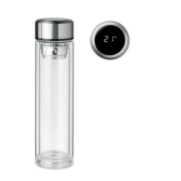 POLE GLASS Insulated Glass Bottle With Tea Infuser And LED Thermometer Transparent - 1 Bounce Creative Designs