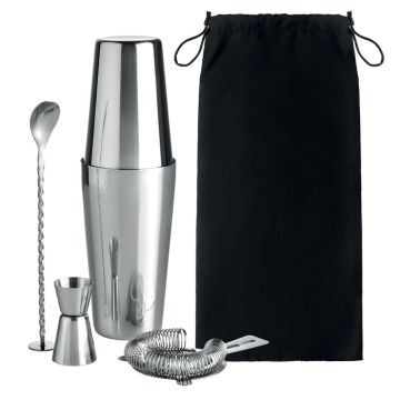 BOSTON Metal Cocktail Shaker And Accessories Set Shiny silver - 1 Bounce Creative Designs