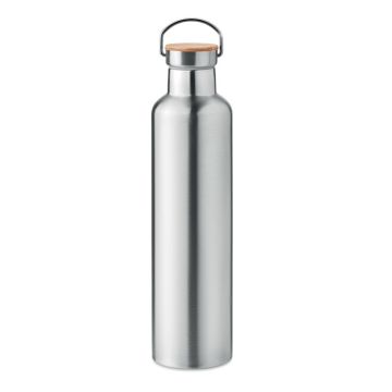 HELSINKI LARGE Insulated Metal Bottle With Carry Handle 1L Matt silver - 1 Bounce Creative Designs