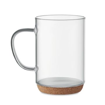 LISBO Borosilicate Glass Mug With Cork Base Transparent - 1 Bounce Creative Designs