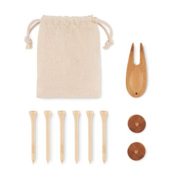 DORMIE Eco Bamboo Golf Accessories Set In Organic Gift Bag Beige - 1 Bounce Creative Designs