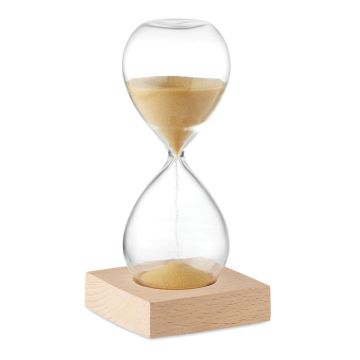 Glass 5 Minute Sand Timer On Wooden Base DESERT Beige - 1 Bounce Creative Designs