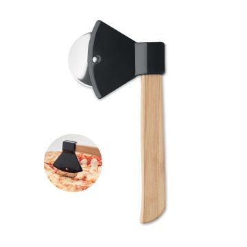 Axe Shaped Pizza Cutter With Bamboo Handle ZAZA Black - 1 Bounce Creative Designs