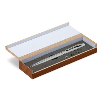 ALASKA Laser Pointer Pen In Wooden Gift Box Silver - 1 Bounce Creative Designs