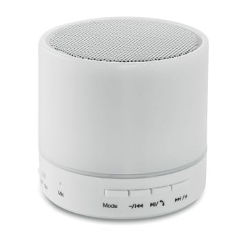 ROUND WHITE Wireless Speaker With Colour Changing Light White - 1 Bounce Creative Designs