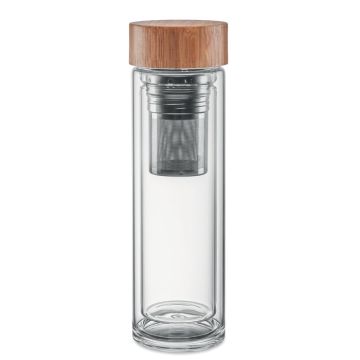 BATUMI GLASS Insulated Tea Infuser Bottle With Bamboo Lid Transparent - 1 Bounce Creative Designs