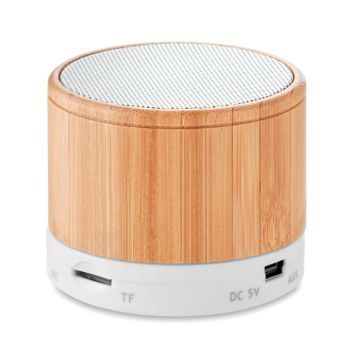 ROUND BAMBOO Wireless Speaker With Hands Free Function - 1 Bounce Creative Designs