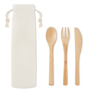 SETBOO Bamboo Cutlery Set In Canvas Pouch Beige - 1 Bounce Creative Designs