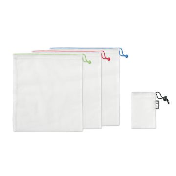 VEGGIE SET RPET Recycled Set Of Mesh Food Bags White - 1 Bounce Creative Designs