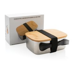 Stainless Steel Lunch Box With Bamboo Lid and Spork